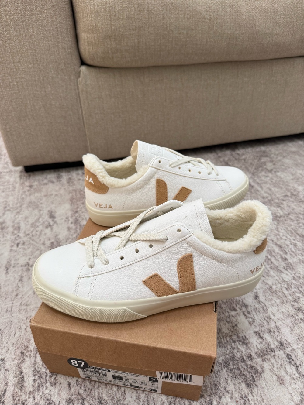 Veja Kids White Sneakers with Tan Accents